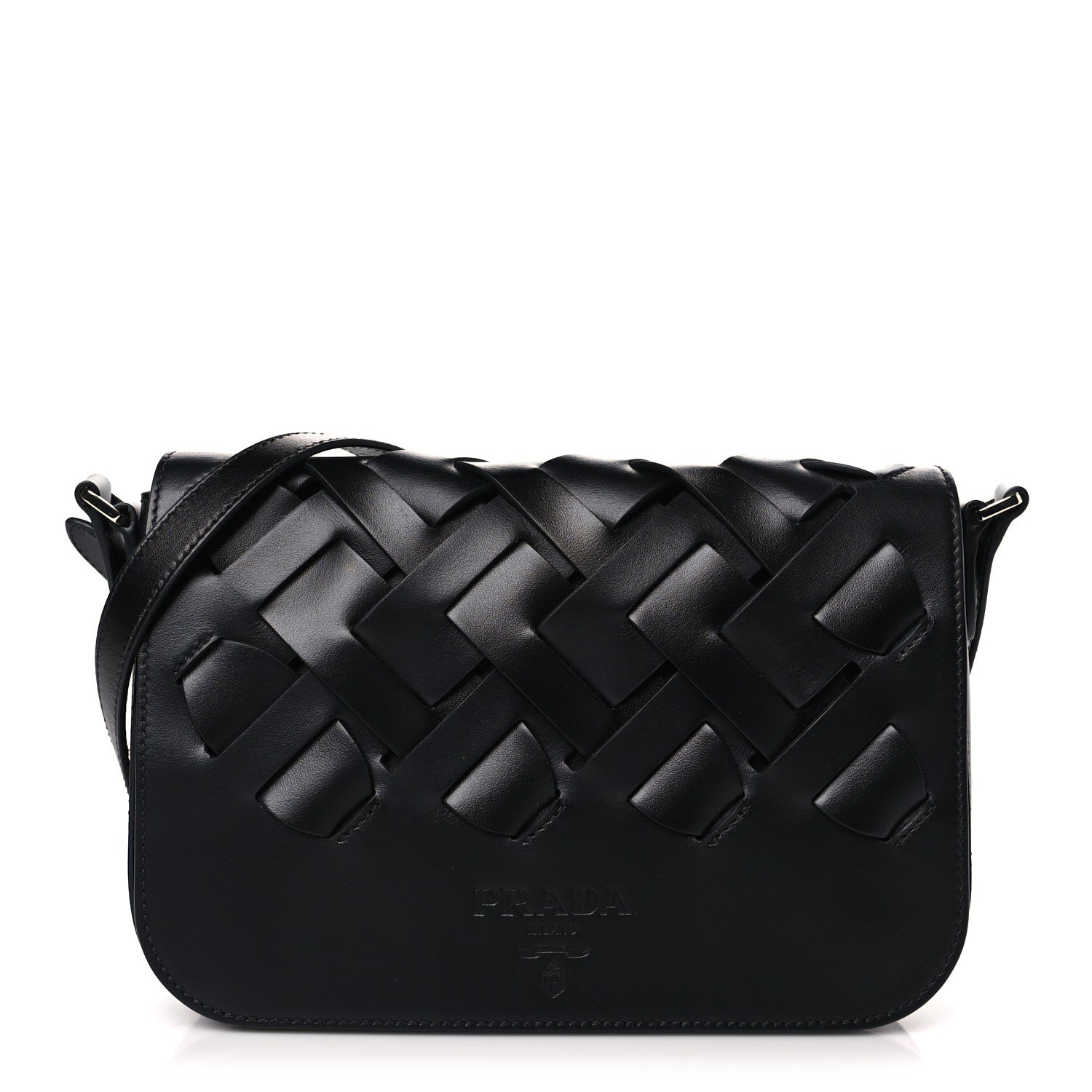 Prada Vitello Intreccio Tress Shoulder Bag Black 1 of 8