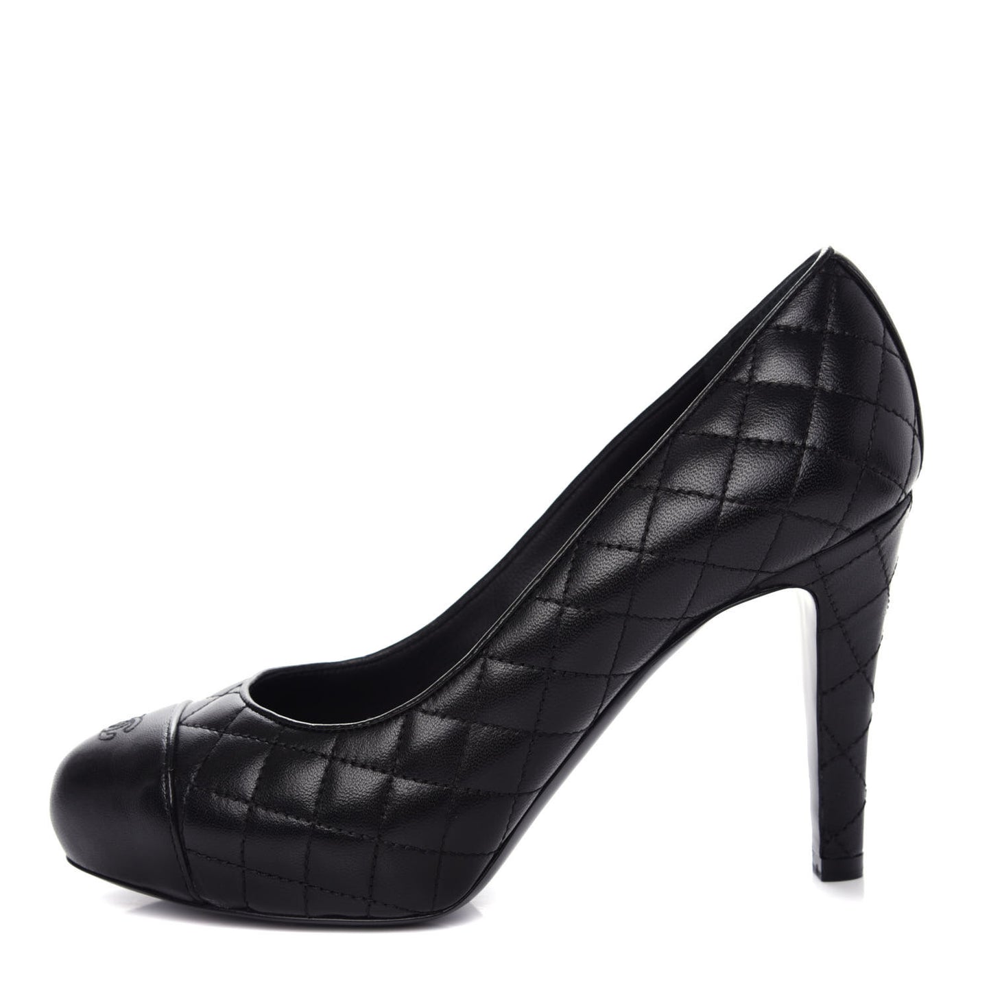 Lambskin Quilted CC Cap Toe Pumps 35.5 Black