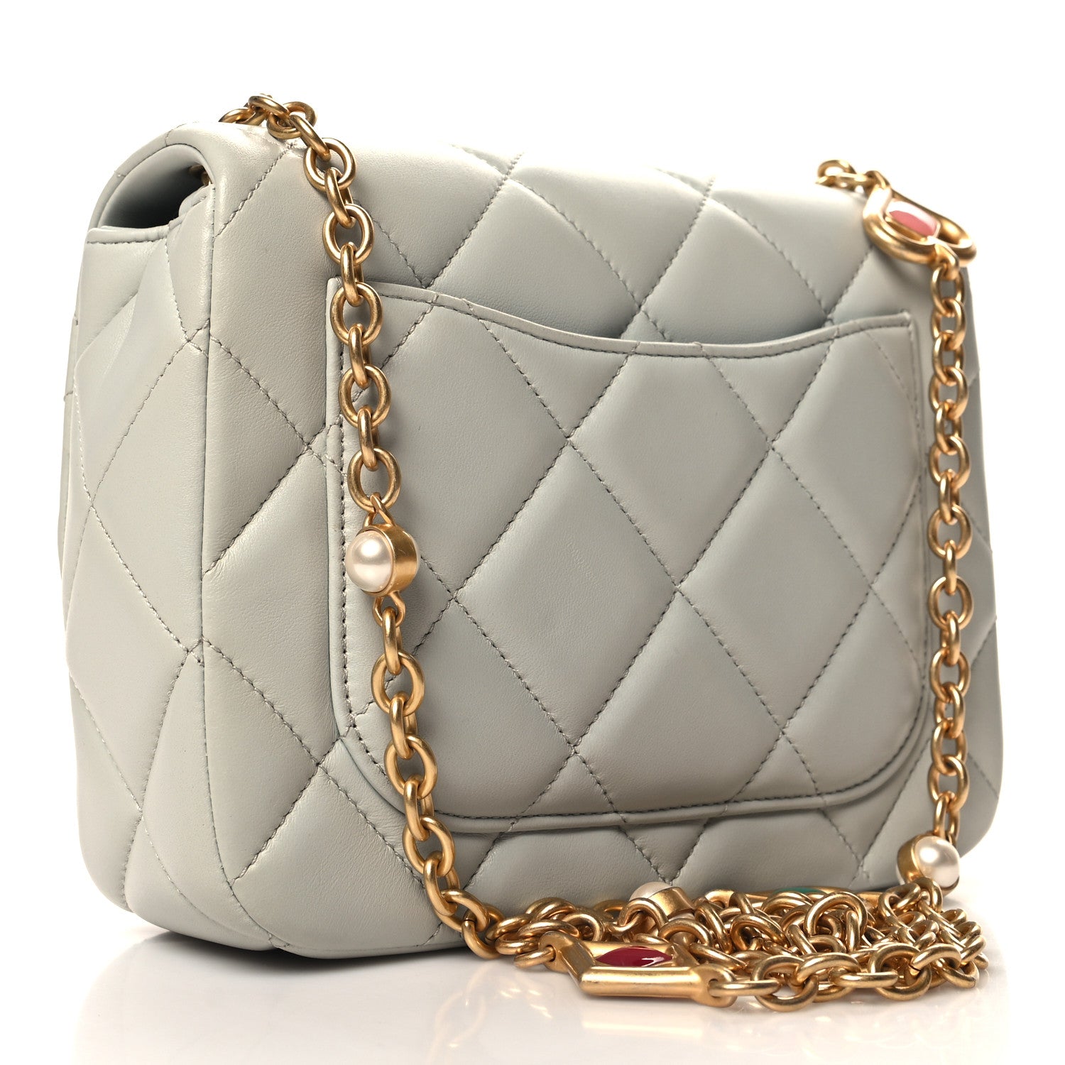 Chanel Lambskin Enamel Pearl Quilted Mini Charm Me Square Flap Light Blue 3 of 10