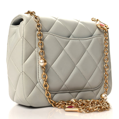 Chanel Lambskin Enamel Pearl Quilted Mini Charm Me Square Flap Light Blue 3 of 10