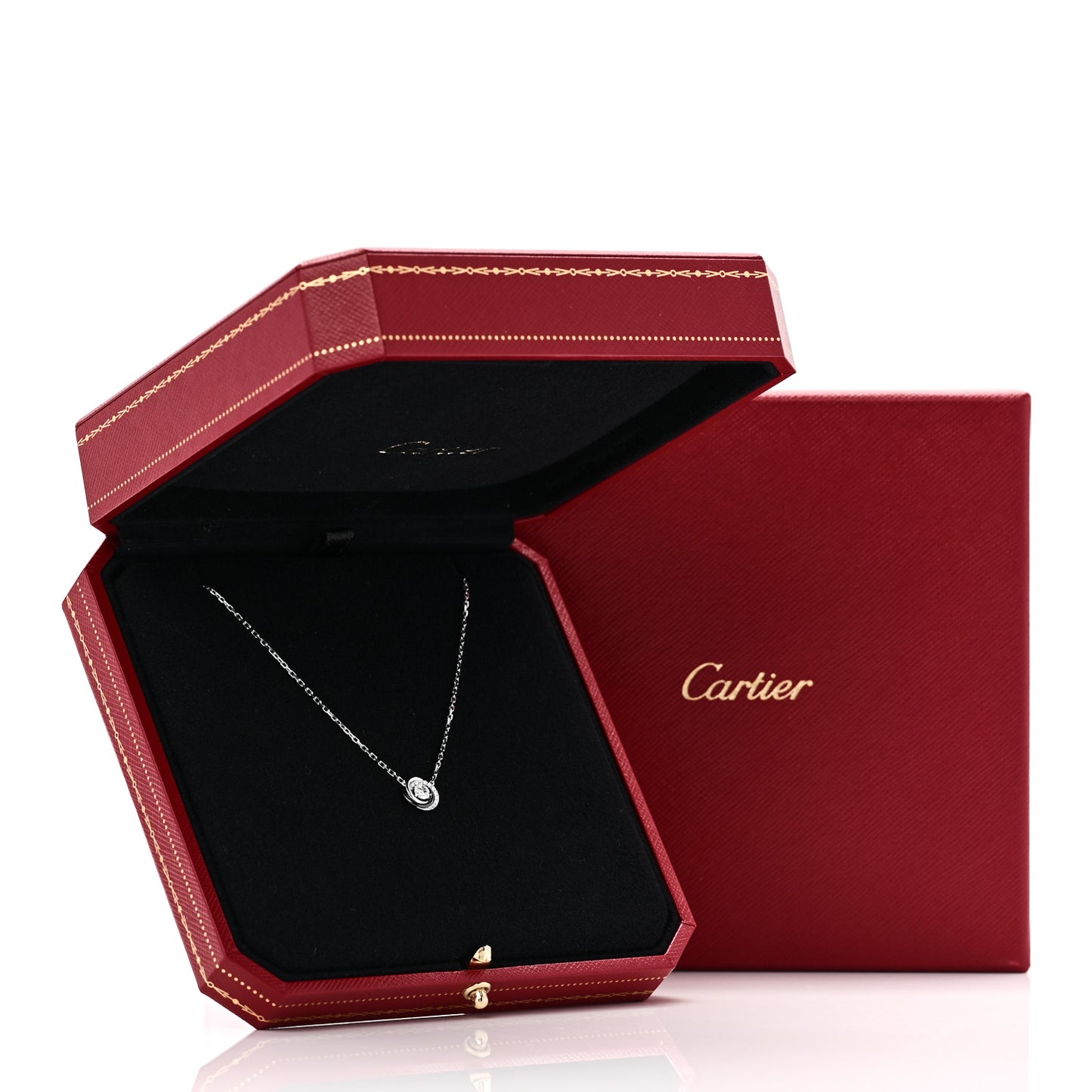 18K White Gold Black Ceramic Diamond Small Trinity Pendant Necklace