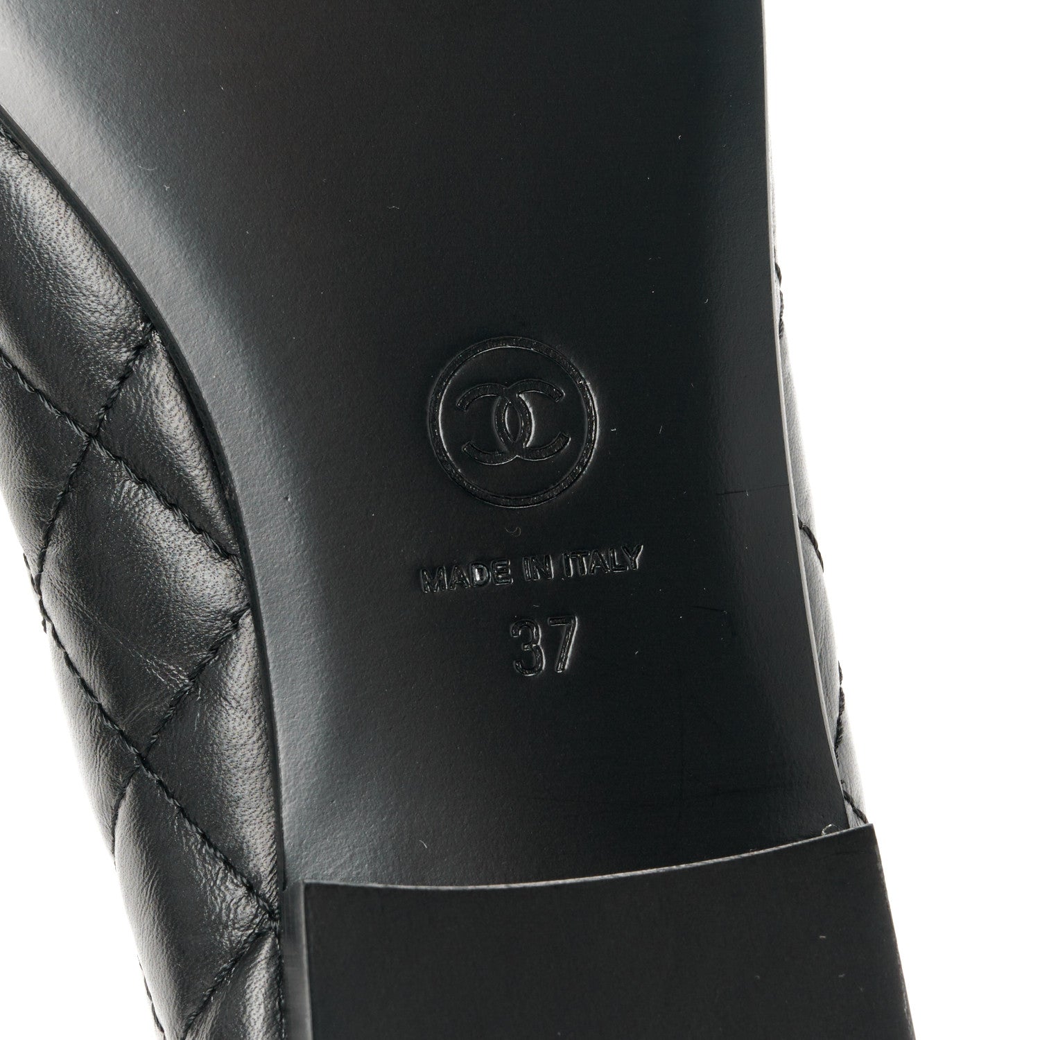Chanel Aged Calfskin Quilted CC Cap Toe Ballerina Flats 37 Black 6 of 9