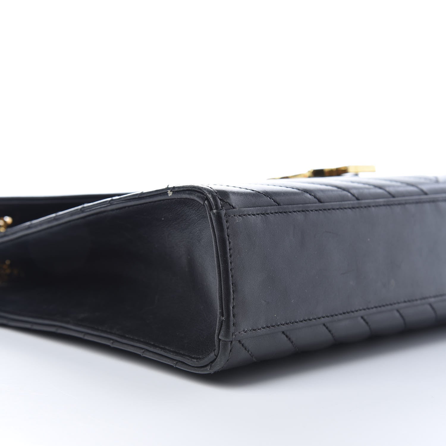 Saint Laurent Smooth Calfskin Matelasse Chevron Large Monogram Satchel Black 16 of 32