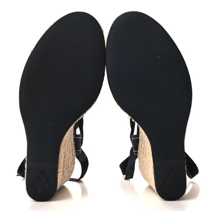 Prada Linen Logo Espadrille 90mm Wedge Sandals 40 Blue 5 of 7