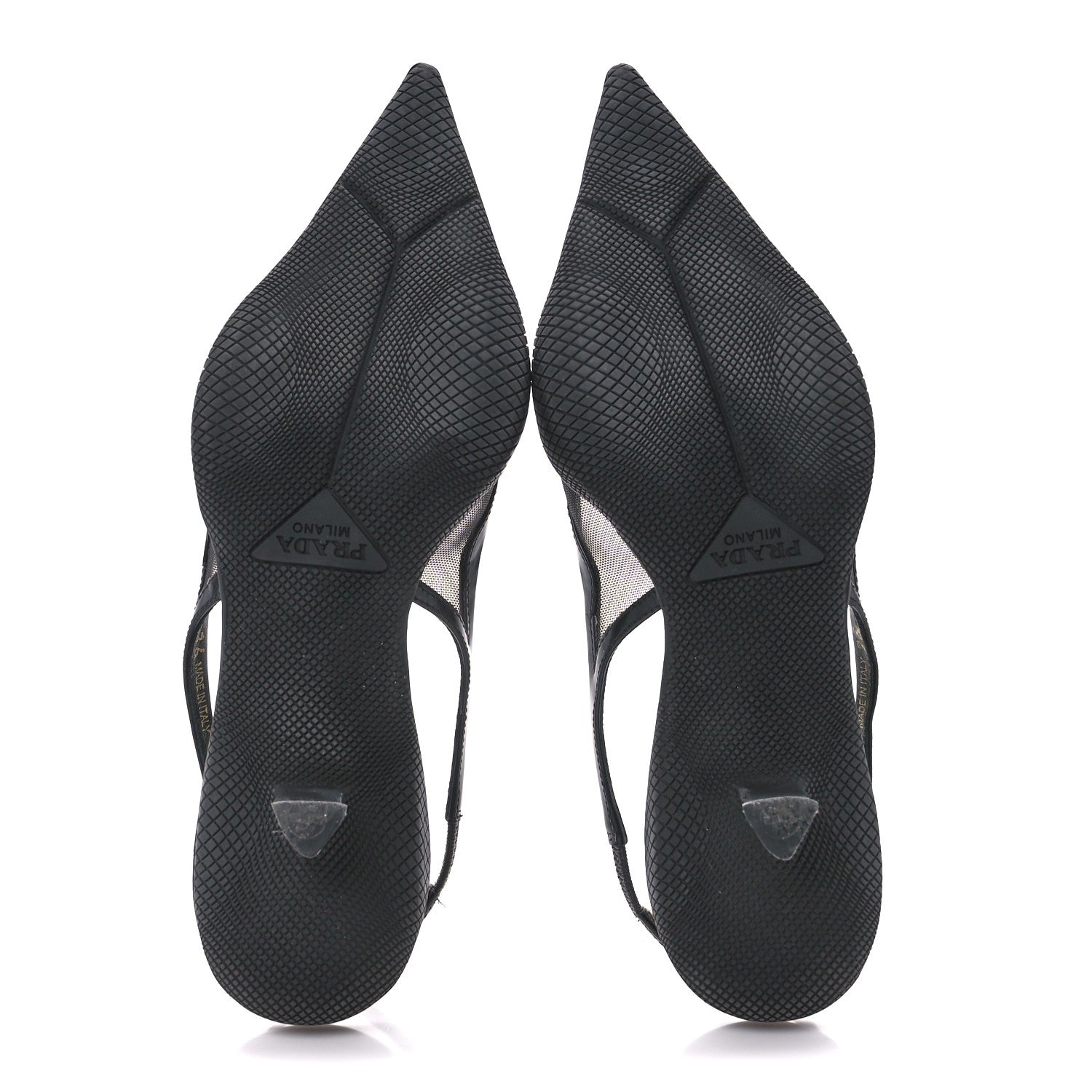 Prada Mesh Nappa Triangle Logo Pointed Toe 45mm Slingback Pumps 36 Black 5 of 9