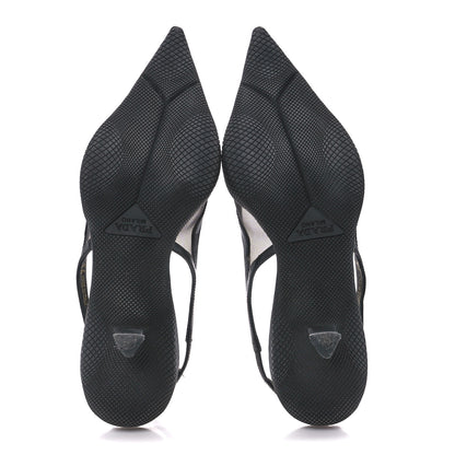 Prada Mesh Nappa Triangle Logo Pointed Toe 45mm Slingback Pumps 36 Black 5 of 9