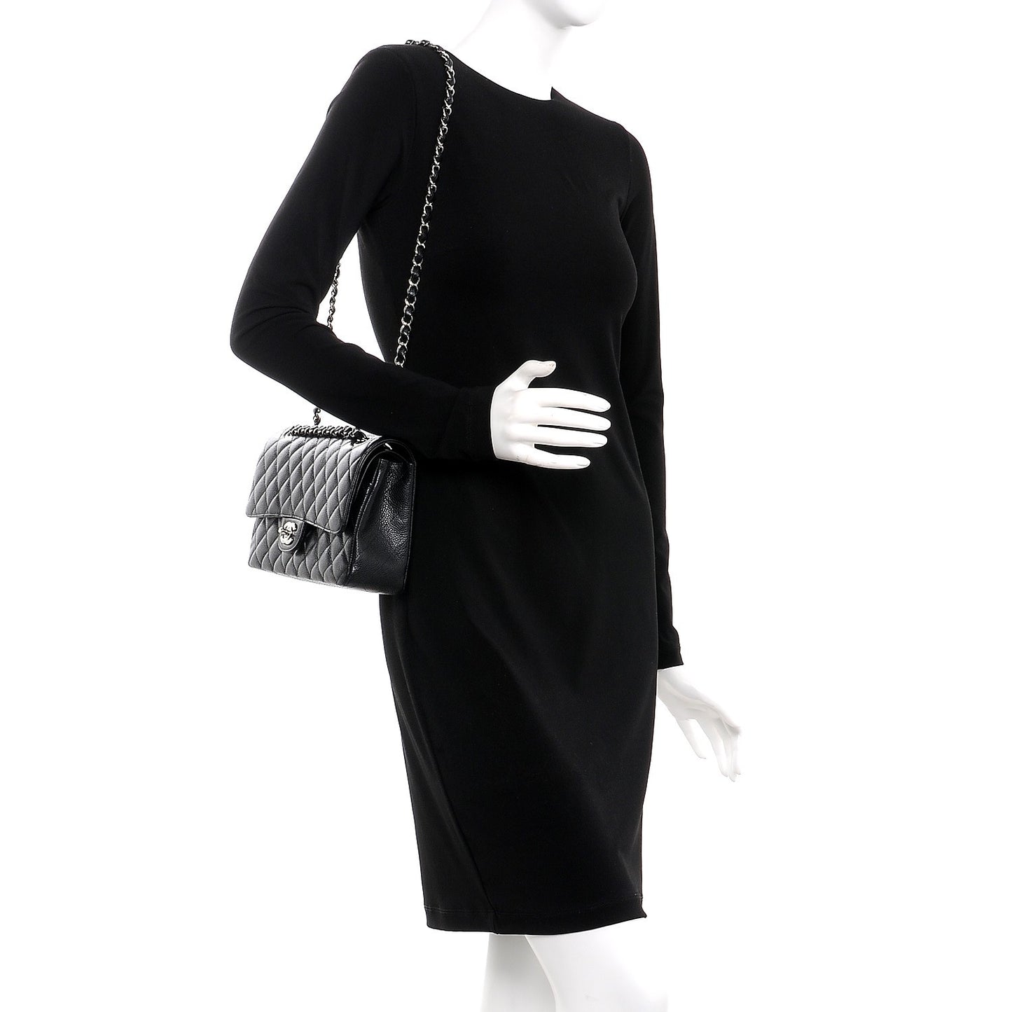 Caviar Quilted Medium Double Flap Black