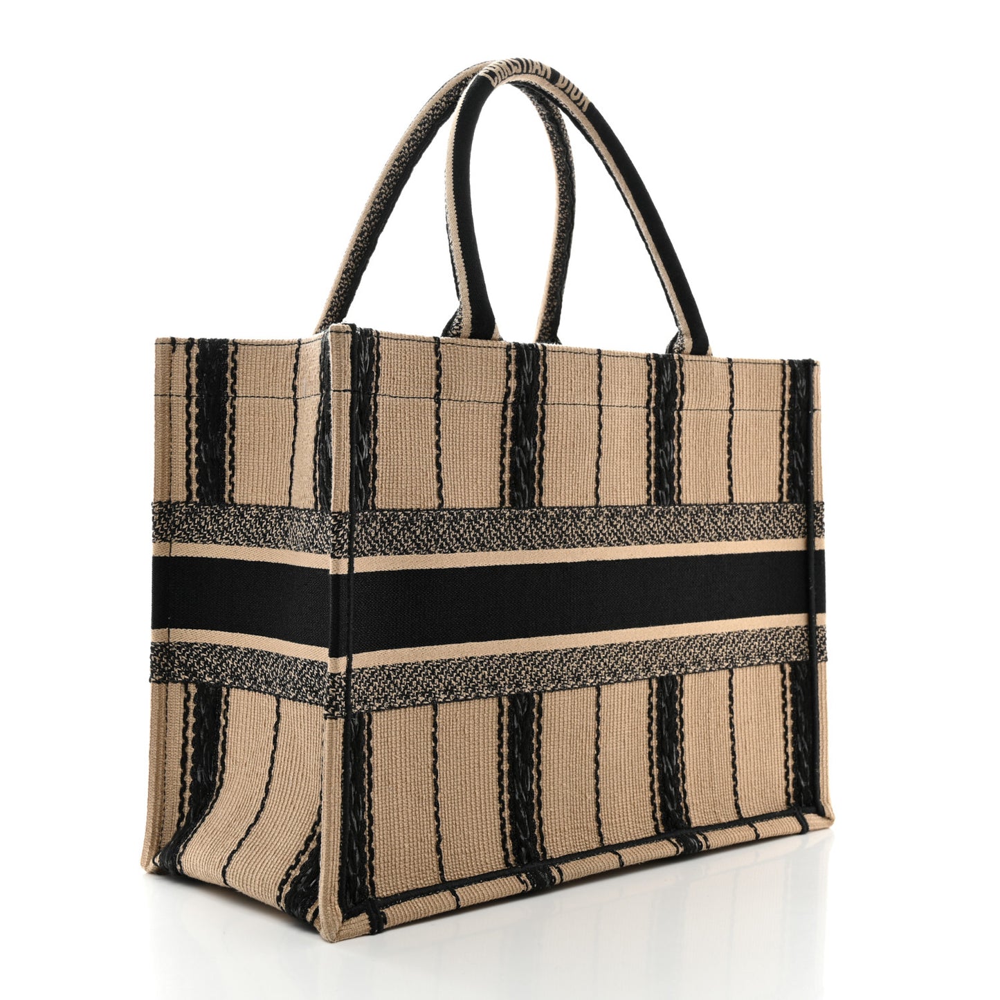 Canvas Embroidered Medium Bayadere Book Tote Black Beige