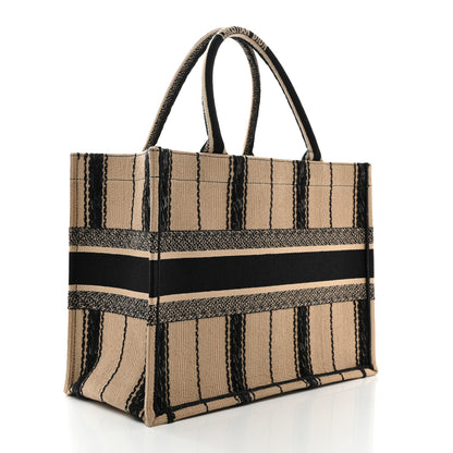 Christian Dior Canvas Embroidered Medium Bayadere Book Tote Black Beige 3 of 10