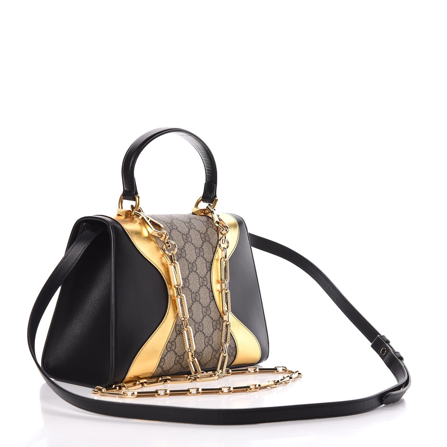Gucci GG Supreme Monogram Small Osiride Top Handle Bag Black Gold 6 of 13