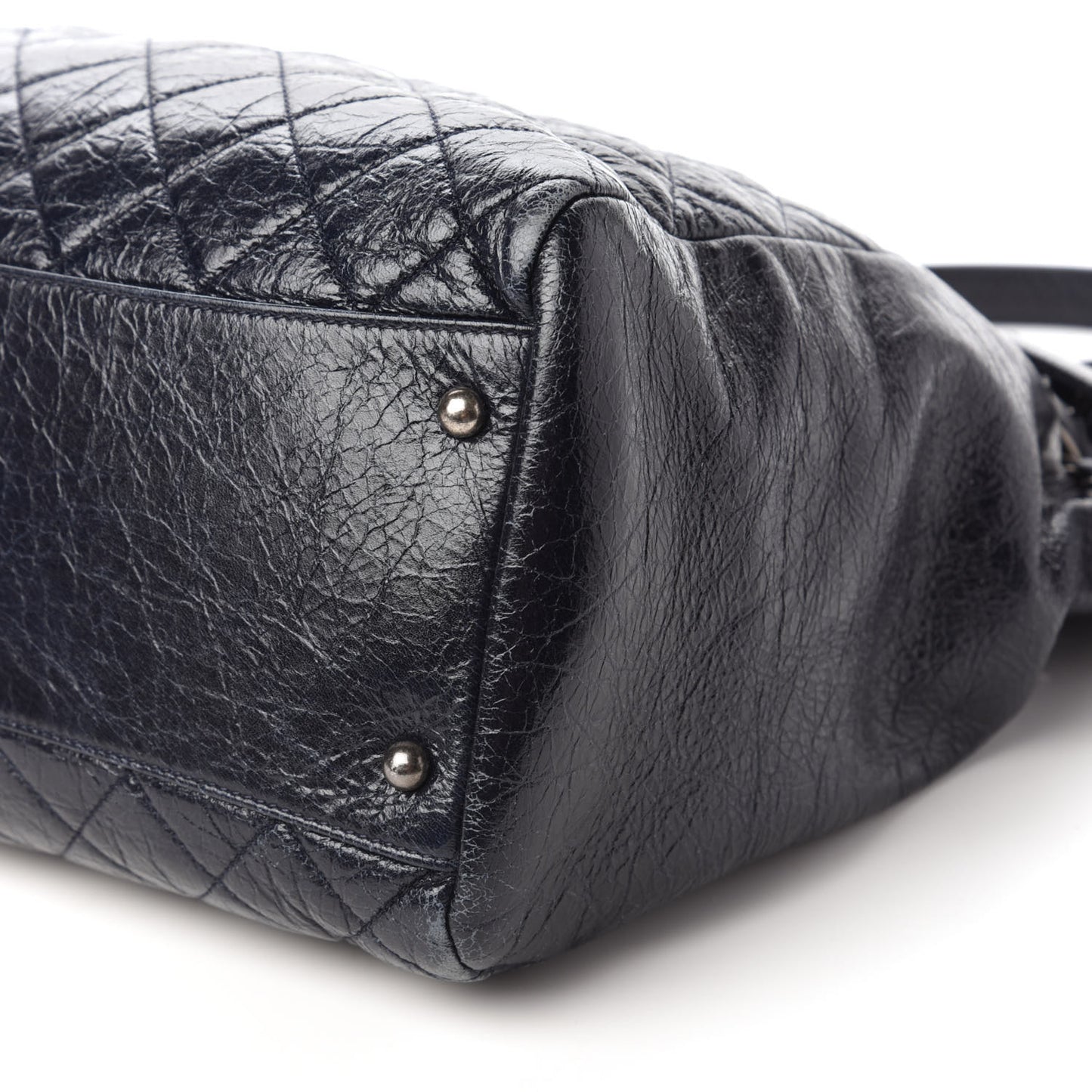 Glazed Calfskin Quilted Large Tote Black