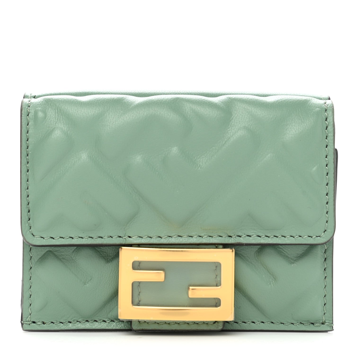 Fendi Nappa Matisse FF Embossed Micro Tri-Fold Wallet Menta 1 of 10