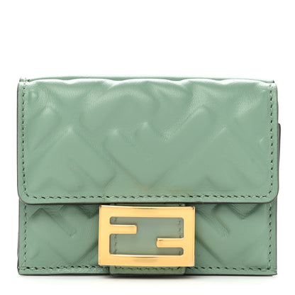 Fendi Nappa Matisse FF Embossed Micro Tri-Fold Wallet Menta 1 of 10