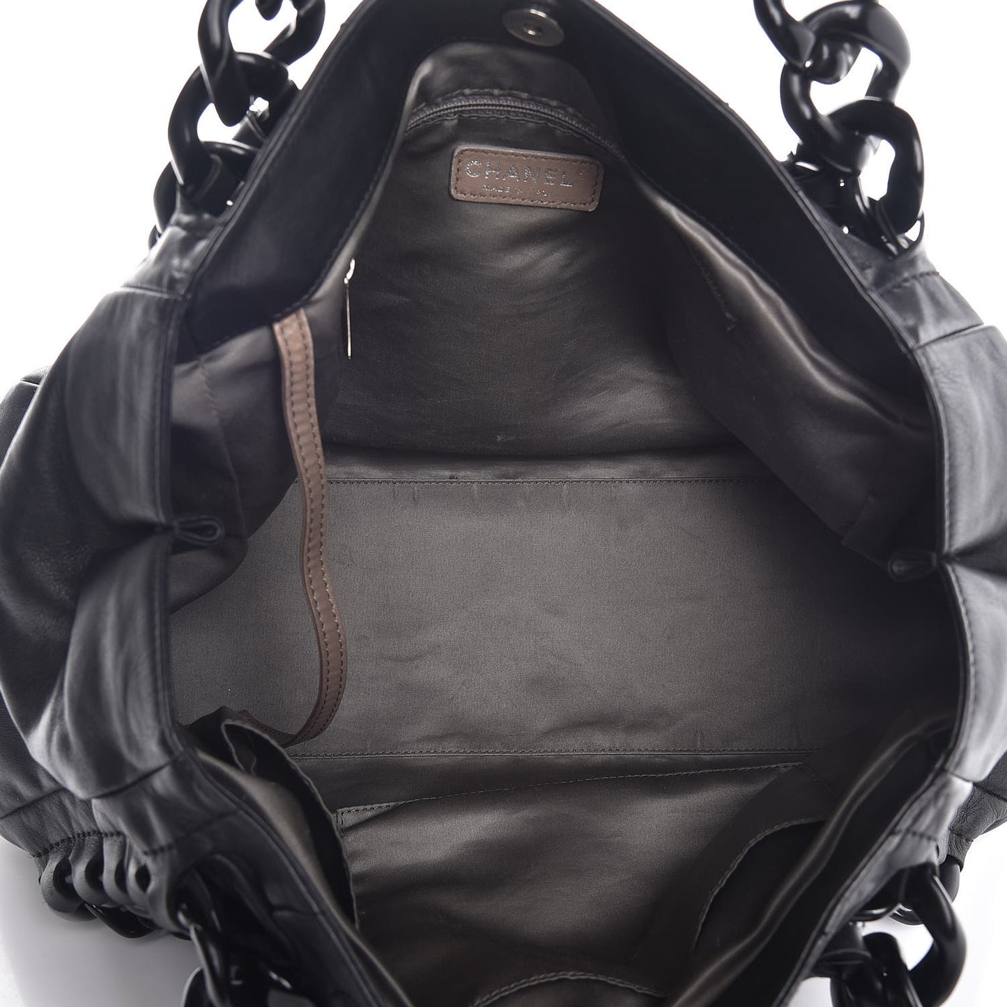 Calfskin Modern Chain Rhodoid East West Tote Black