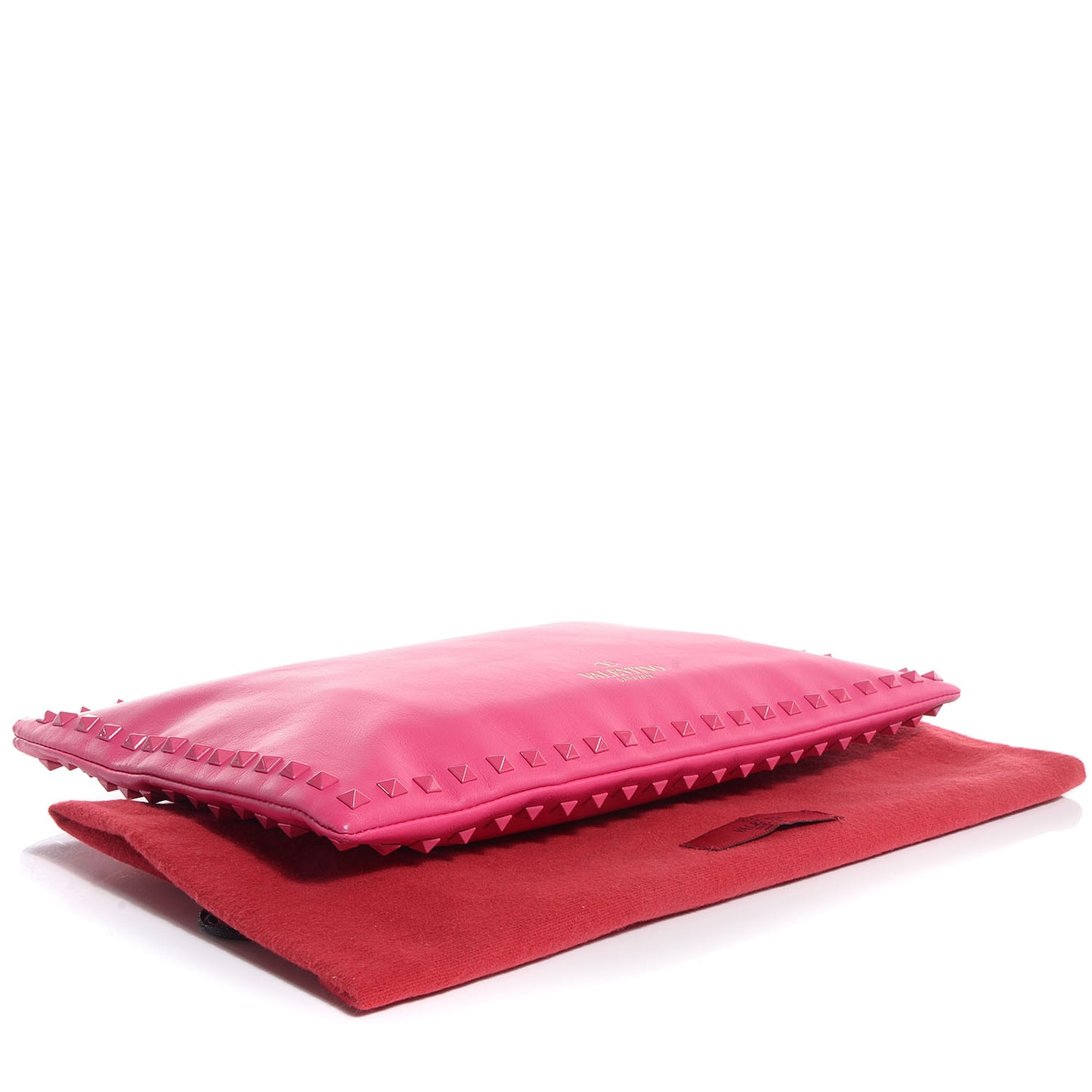 Vitello Monochrome Large Rockstud Zip Wristlet Pouch Pop Fuxia