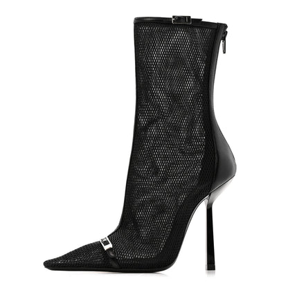 Saint Laurent Elba Applique Tulle Aston 115 Boots 35.5 Black 1 of 10