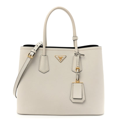 Prada Saffiano Cuir Medium Double Bag Talco Black 1 of 15
