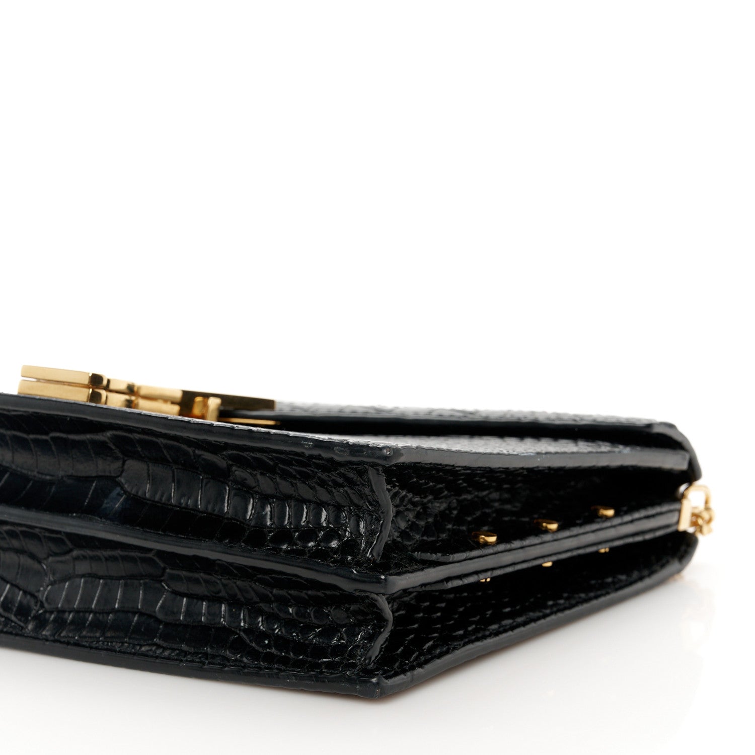 Saint Laurent Calfskin Crocodile Embossed Monogram Cassandra Clasp Bag Black Rouge Legion 11 of 13