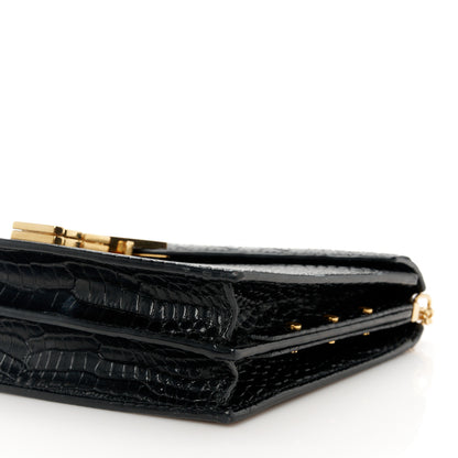 Saint Laurent Calfskin Crocodile Embossed Monogram Cassandra Clasp Bag Black Rouge Legion 11 of 13