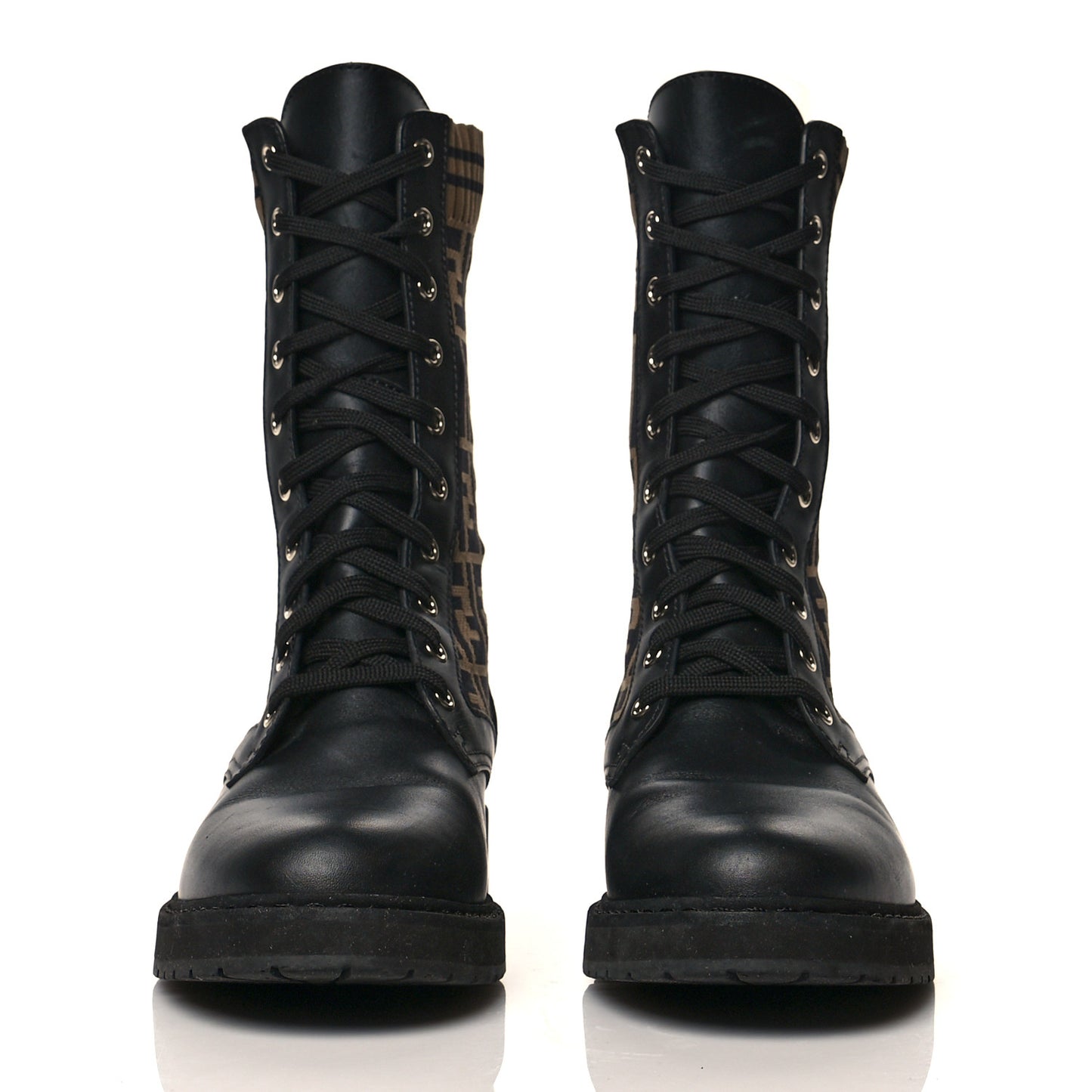 Calfskin Stretch Fabric FF Rockoko Biker Boots 41 Black Tobacco