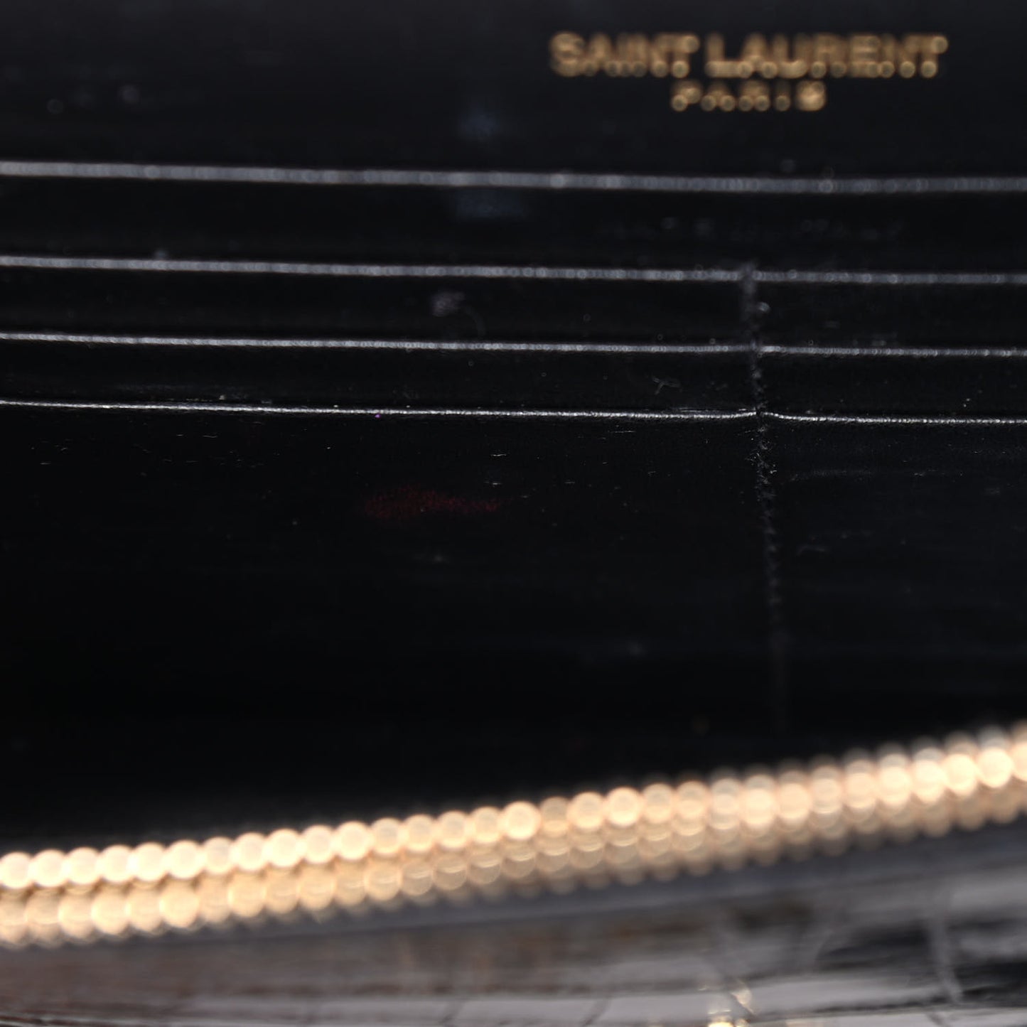 Calfskin Crocodile Embossed Kate Monogram Tassel Chain Wallet Black