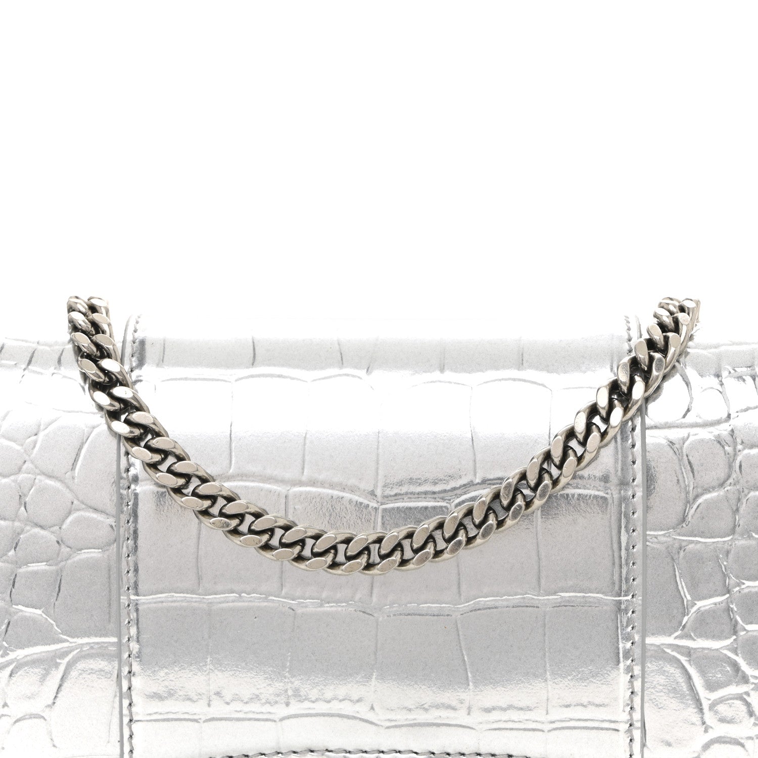 Balenciaga Metallic Calfskin Crocodile Embossed Hourglass Chain Bag Silver 8 of 11