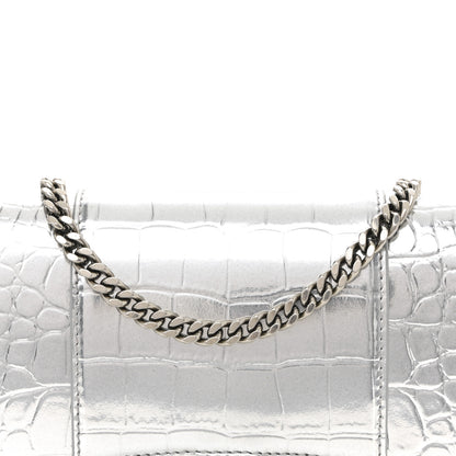 Balenciaga Metallic Calfskin Crocodile Embossed Hourglass Chain Bag Silver 8 of 11