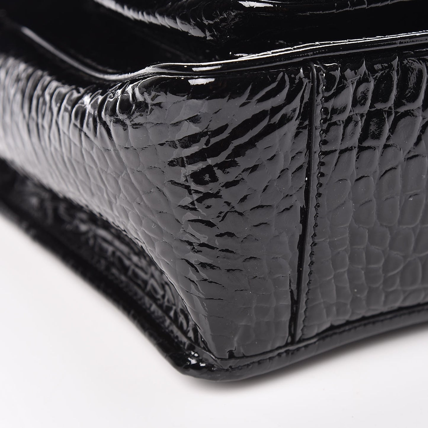 Patent Crocodile Embossed Lambskin Monogram Medium Niki Chain Satchel Black