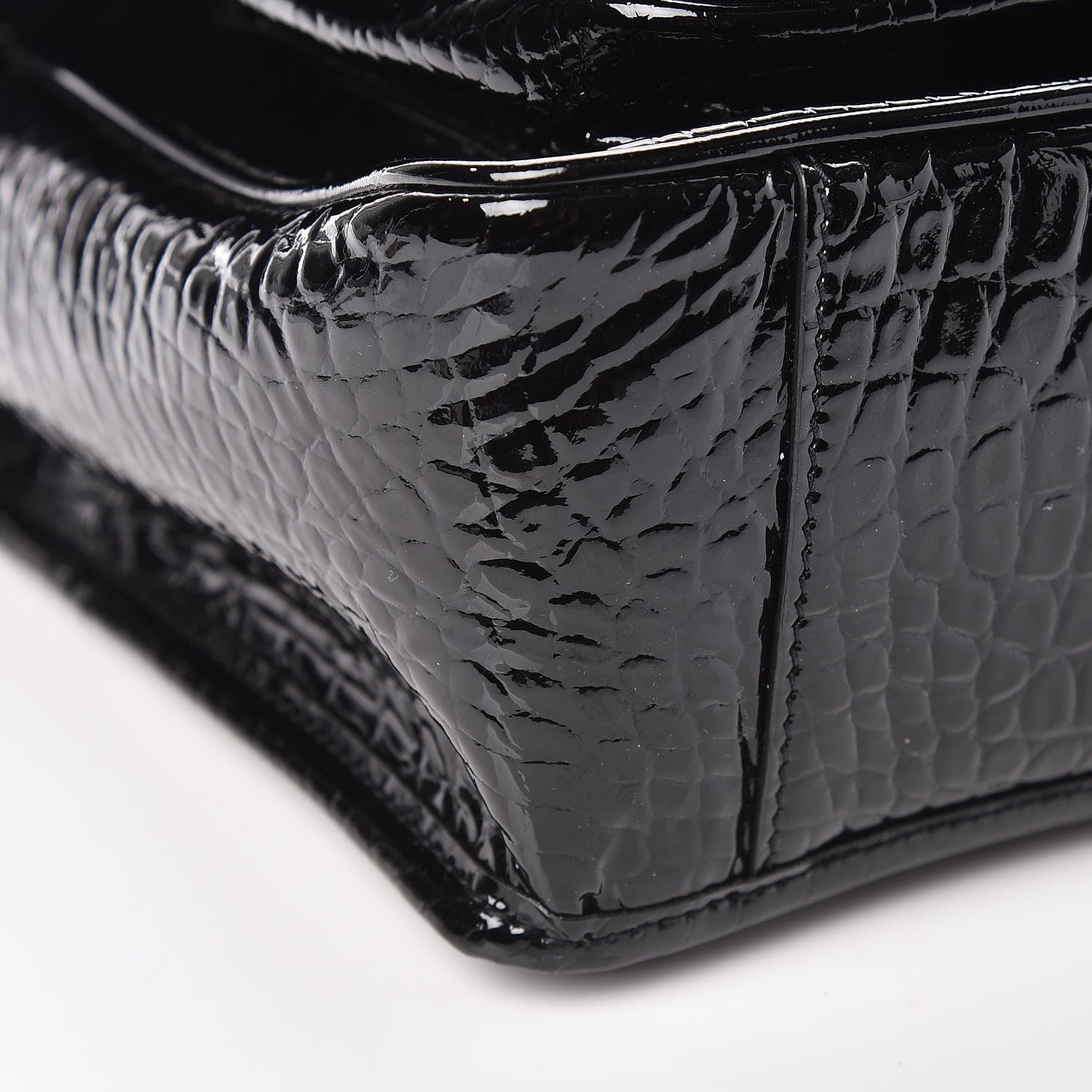 Saint Laurent Patent Crocodile Embossed Lambskin Monogram Medium Niki Chain Satchel Black 17 of 18