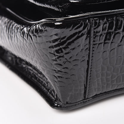 Saint Laurent Patent Crocodile Embossed Lambskin Monogram Medium Niki Chain Satchel Black 17 of 18