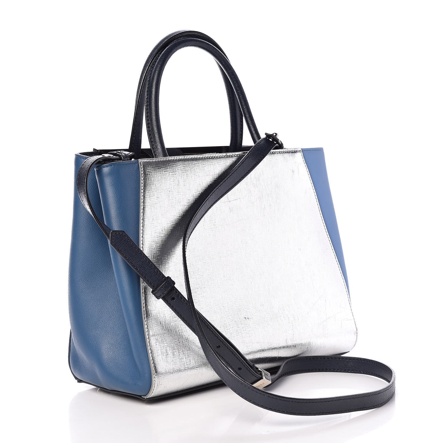 Vitello Elite Calfskin Colorblock Petite 2Jours Tote Blue Multicolor