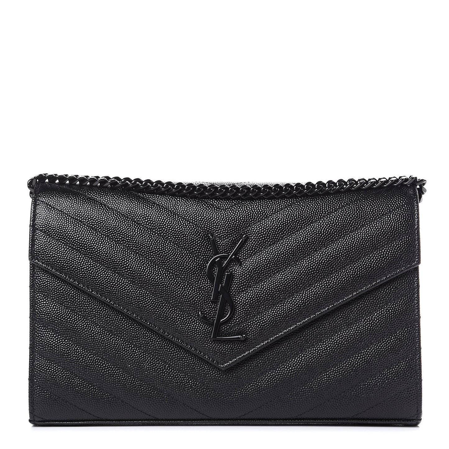 Grain De Poudre Matelasse Chevron Monogram Chain Wallet Black