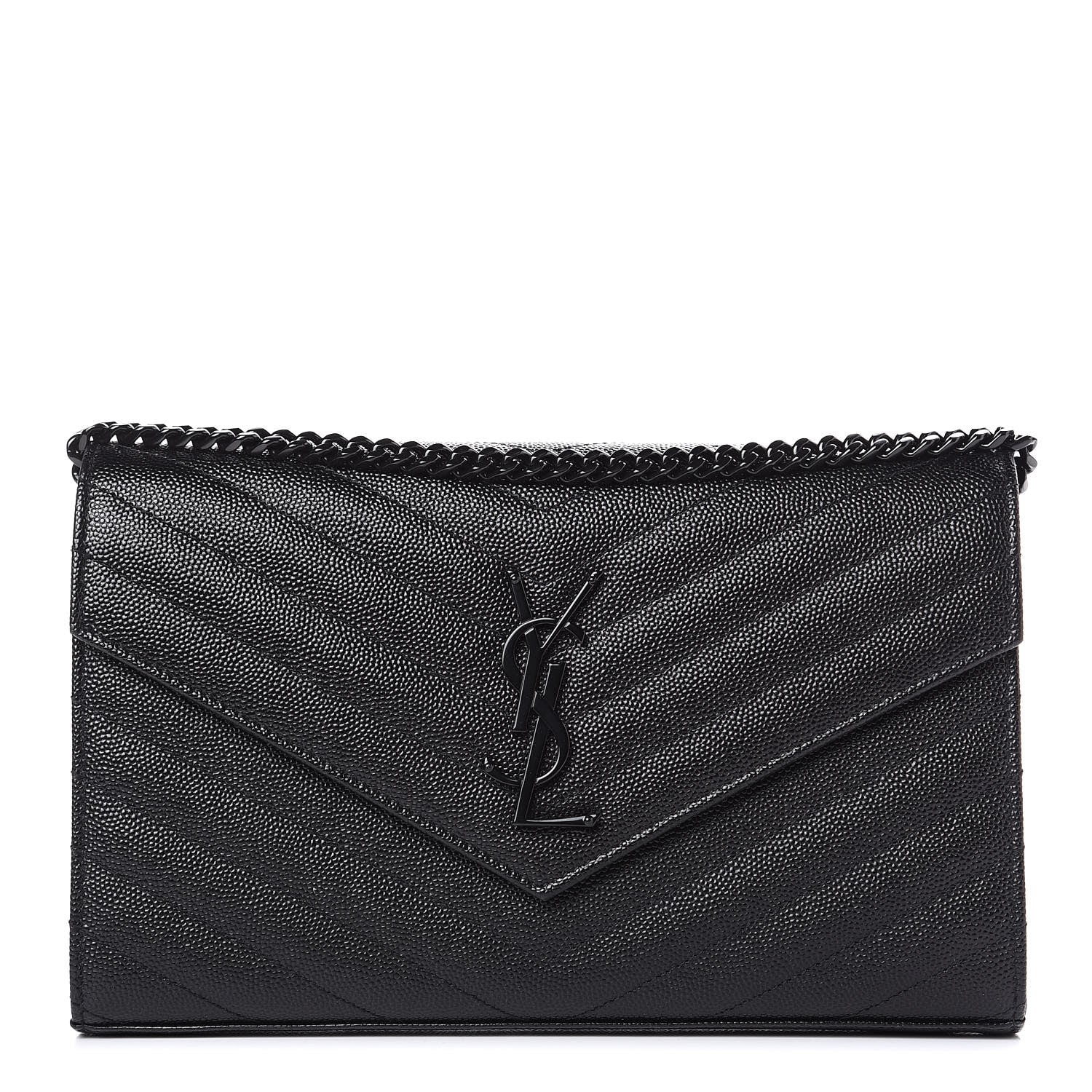 Saint Laurent Grain De Poudre Matelasse Chevron Monogram Chain Wallet Black 1 of 10