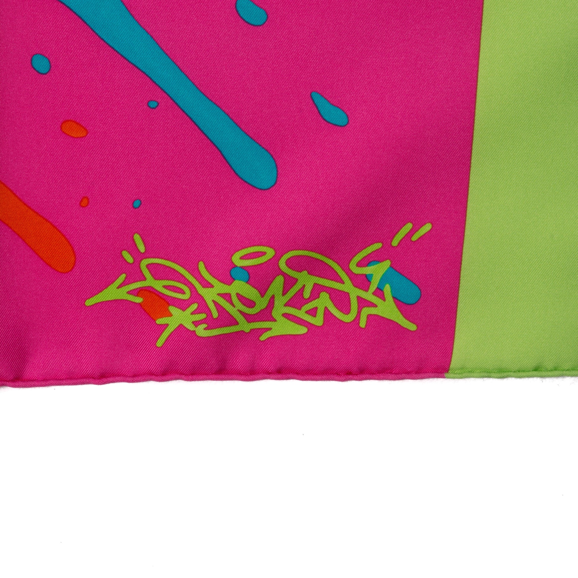 Hermes Silk Graff Graffiti Scarf 90 Rose Fluo Soleil Vert Fluo 3 of 6