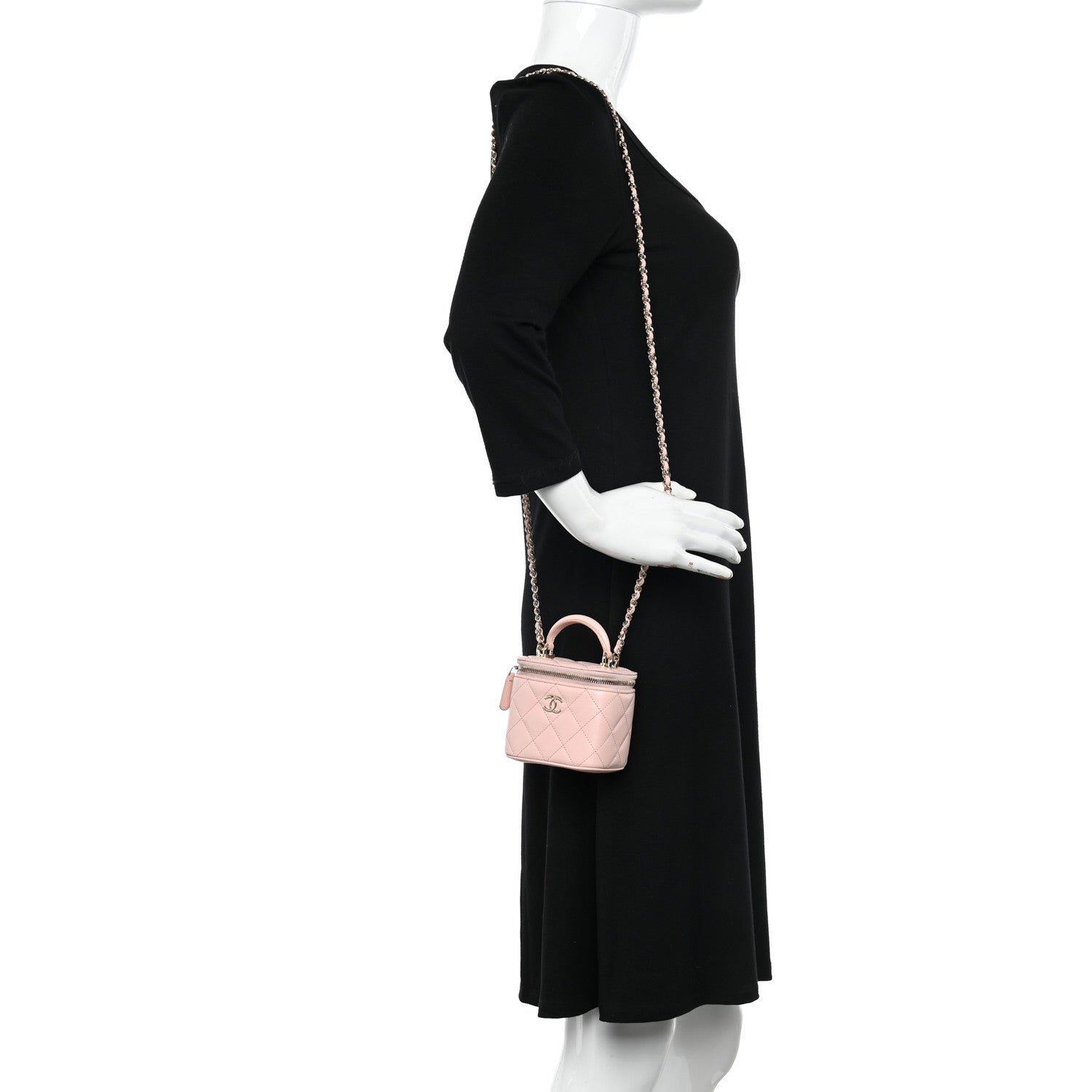 Chanel Lambskin Quilted Mini Top Handle Vanity Case With Chain Light Pink 2 of 12