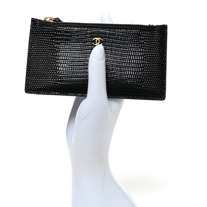 Chanel Calfskin Lizard Embossed Zip Card Holder Black 2 of 8