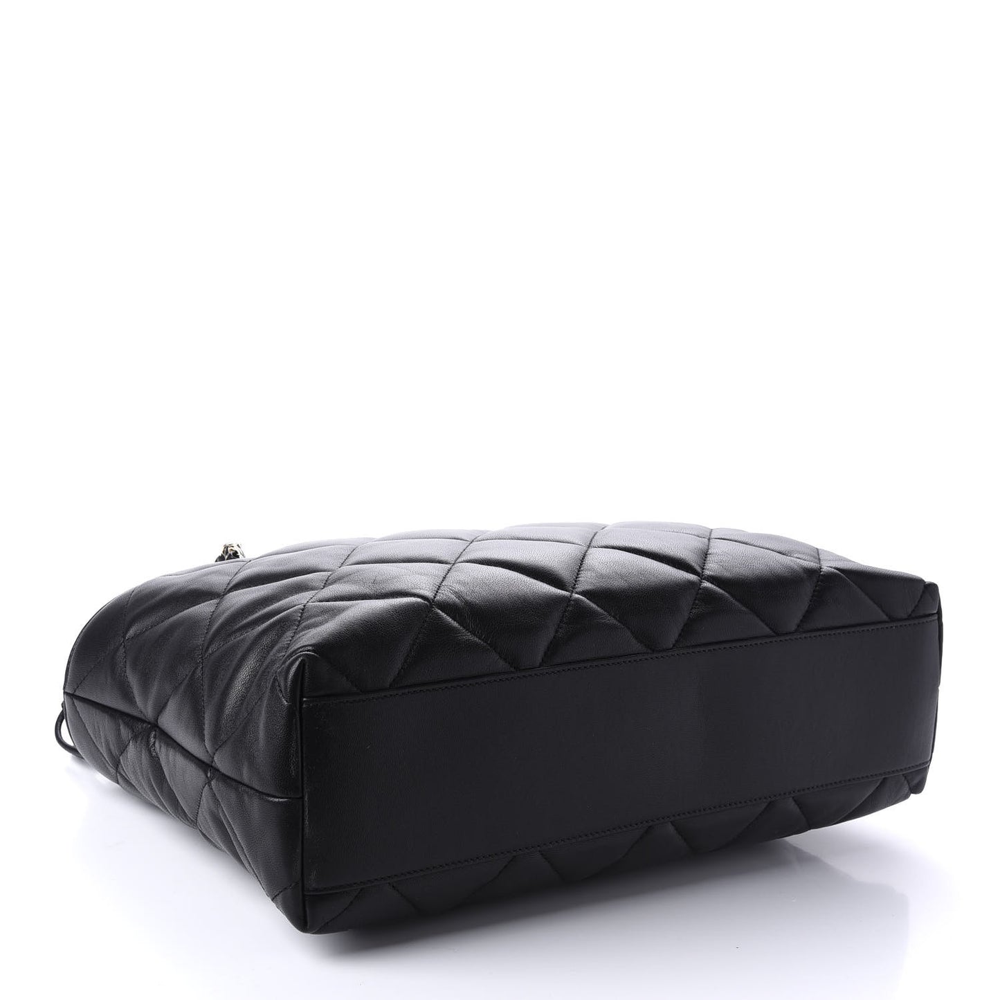 Lambskin Quilted Drawstring Shopping Bag Black