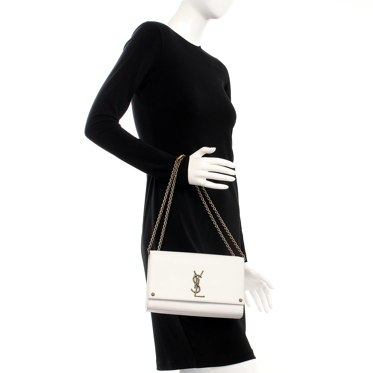 Smooth Calfskin Medium Braided Monogram Kate Satchel Blanc Craie