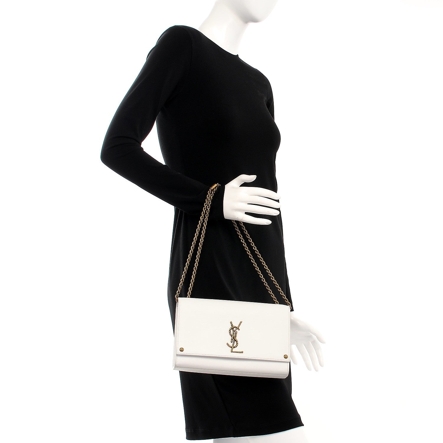 Saint Laurent Smooth Calfskin Medium Braided Monogram Kate Satchel Blanc Craie 2 of 11