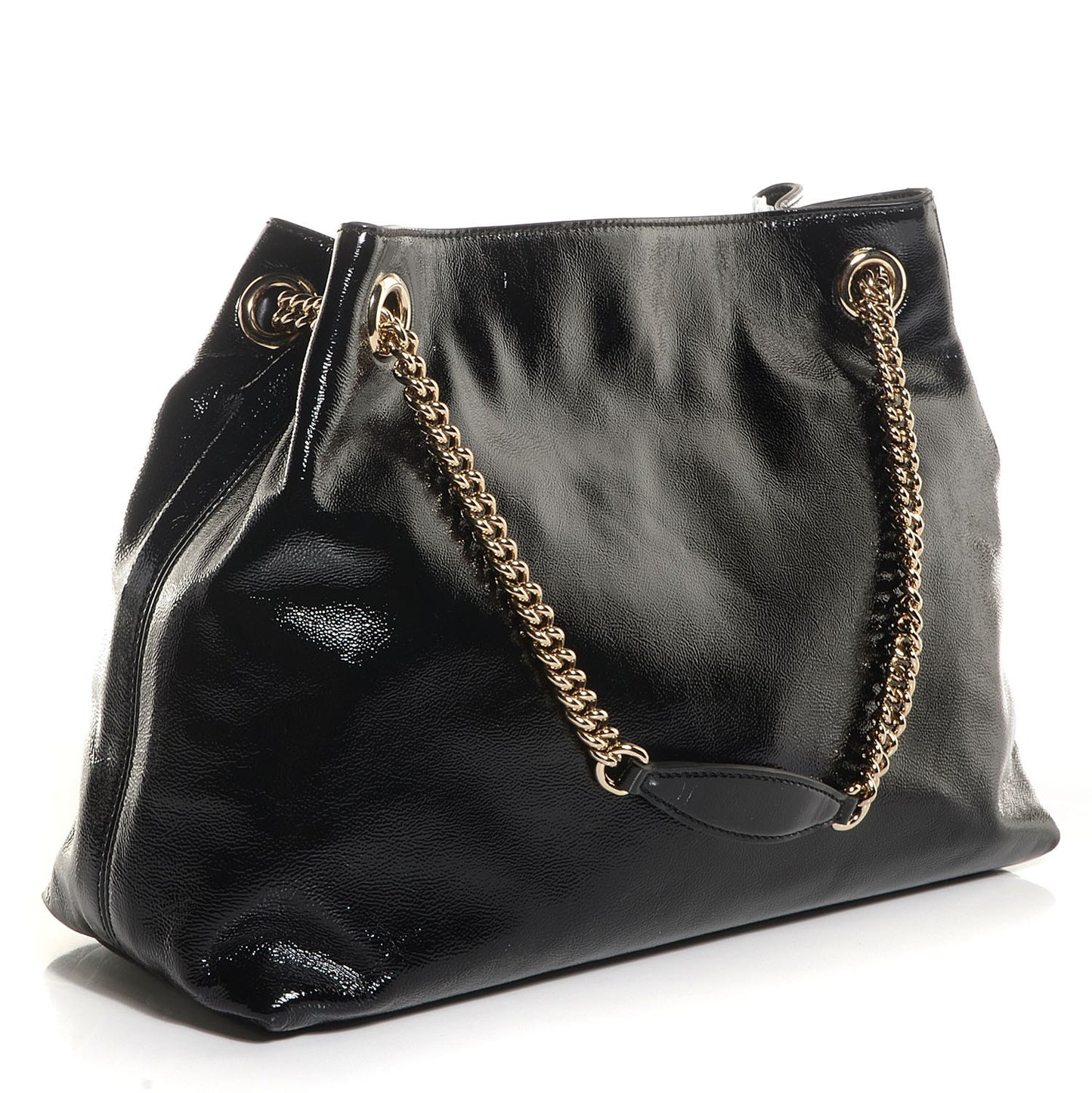 Patent Medium Soho Chain Shoulder Bag Black