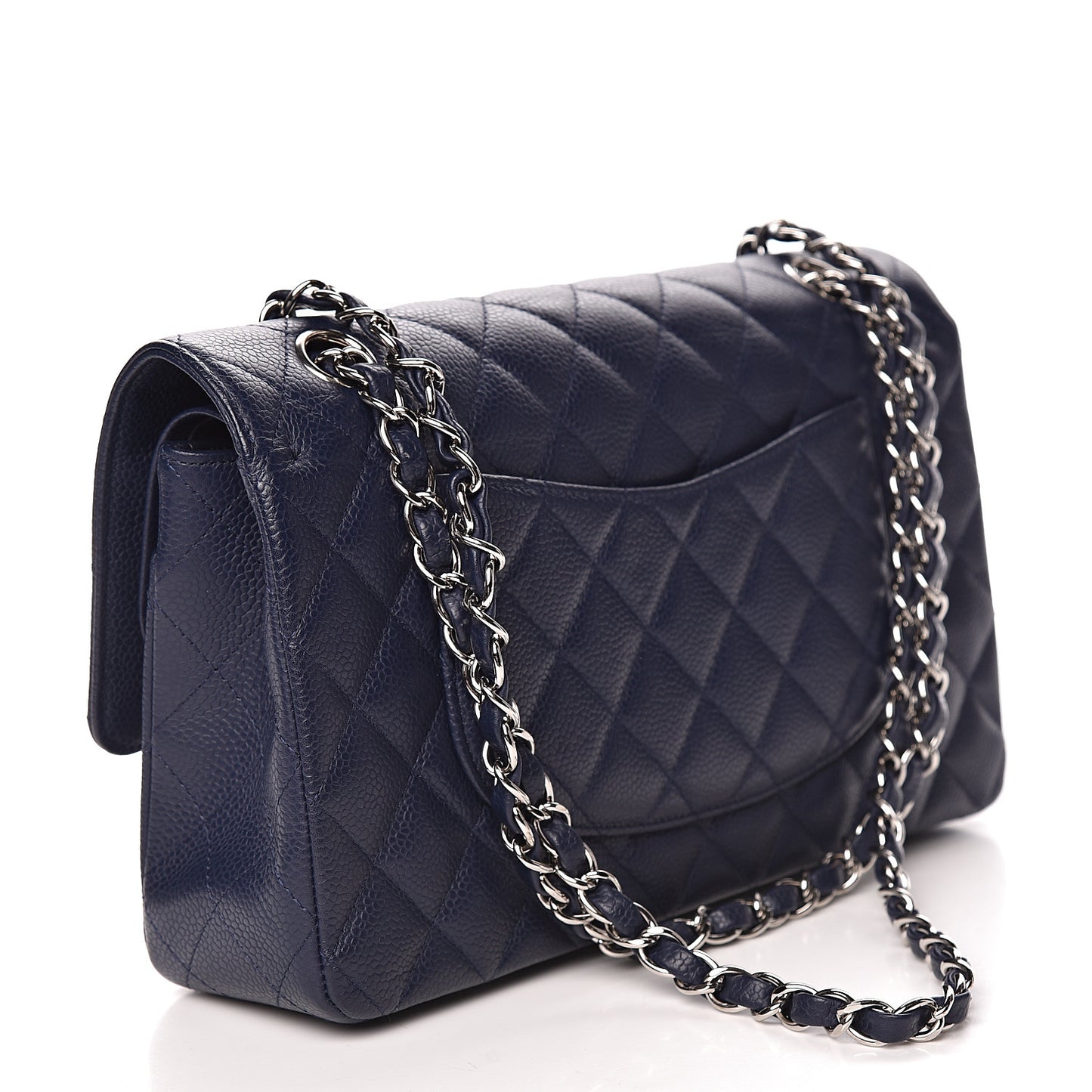 Caviar Quilted Medium Double Flap Navy