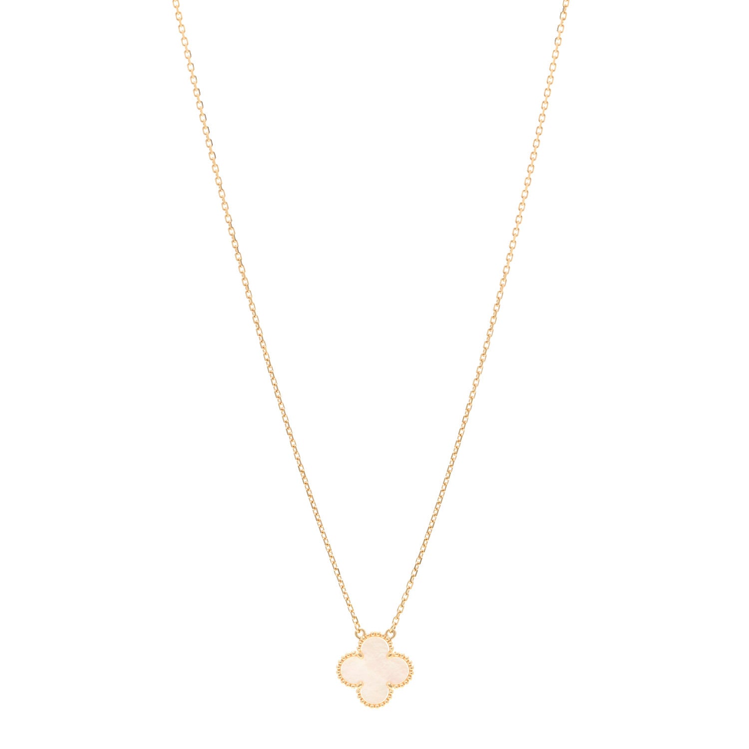 Van Cleef & Arpels 18K Yellow Gold Mother of Pearl Vintage Alhambra Pendant Necklace 1 of 6