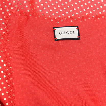 Gucci X SEGA Modal Cashmere GUCCY Stars Print Shawl Flame Red Gold 4 of 4