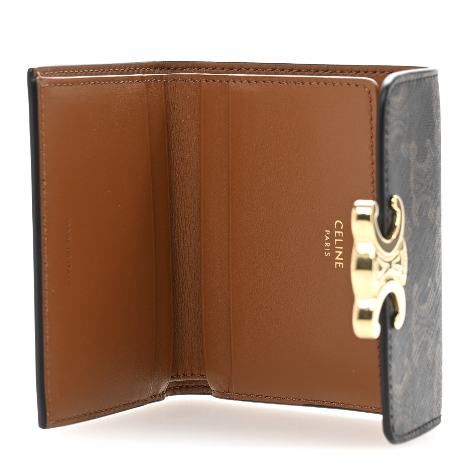 Celine Canvas Triomphe Compact Triomphe Wallet With Coin Purse Tan 6 of 10