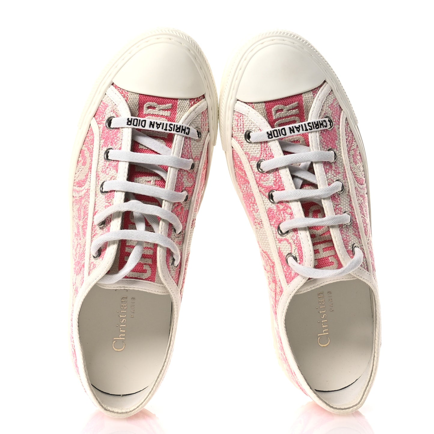 Canvas Toile De Jouy Embroidered Womens Walk'N'Dior Low Top Sneakers 38 Off-White Pink