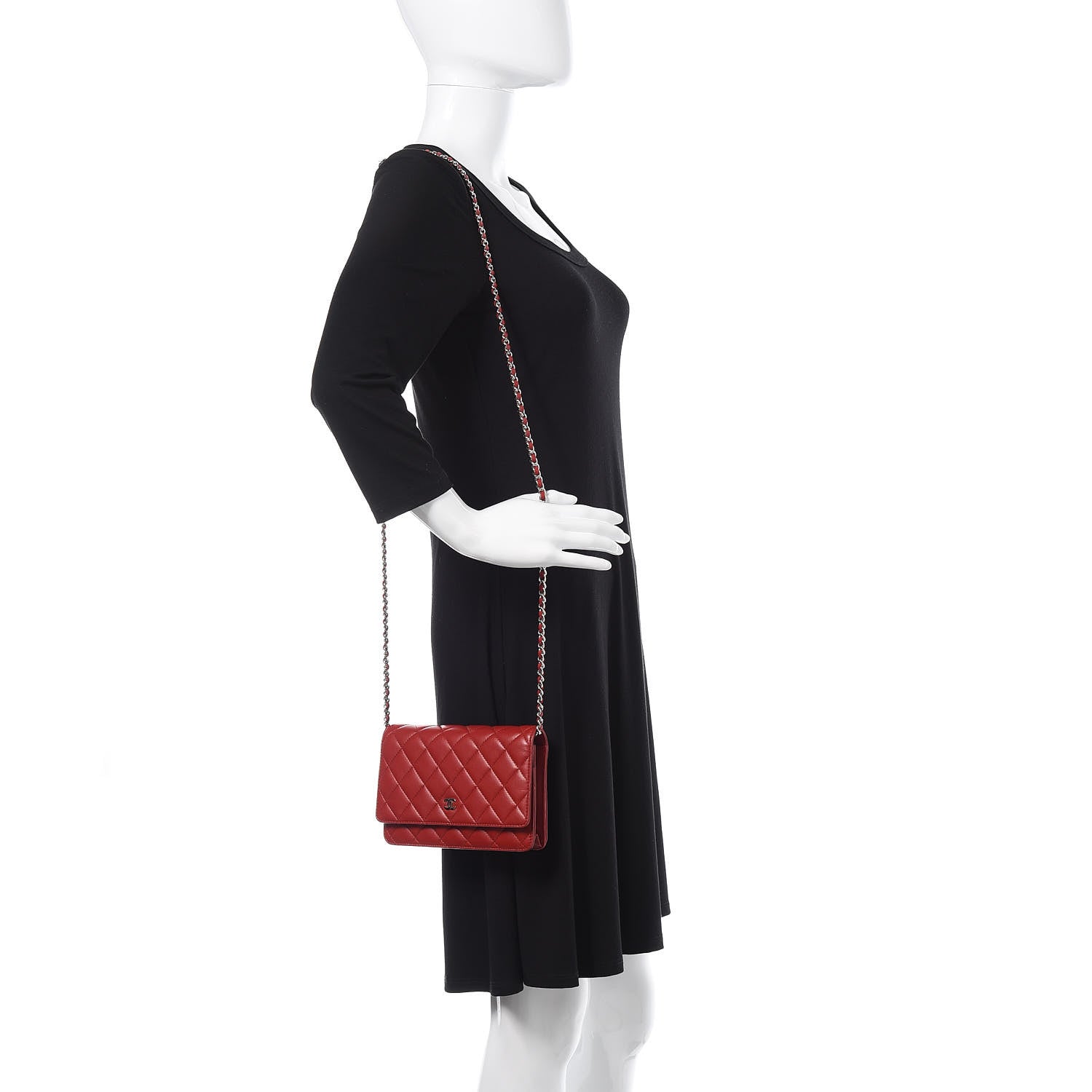 Chanel Lambskin Quilted Wallet On Chain WOC Red 2 of 12