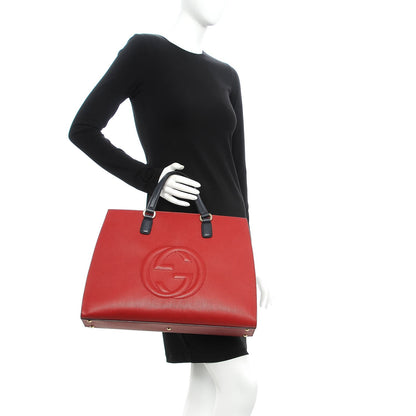Gucci Dollar Calfskin Large Soho Top Handle Satchel Hibiscus Red Mystic White Blue 2 of 9
