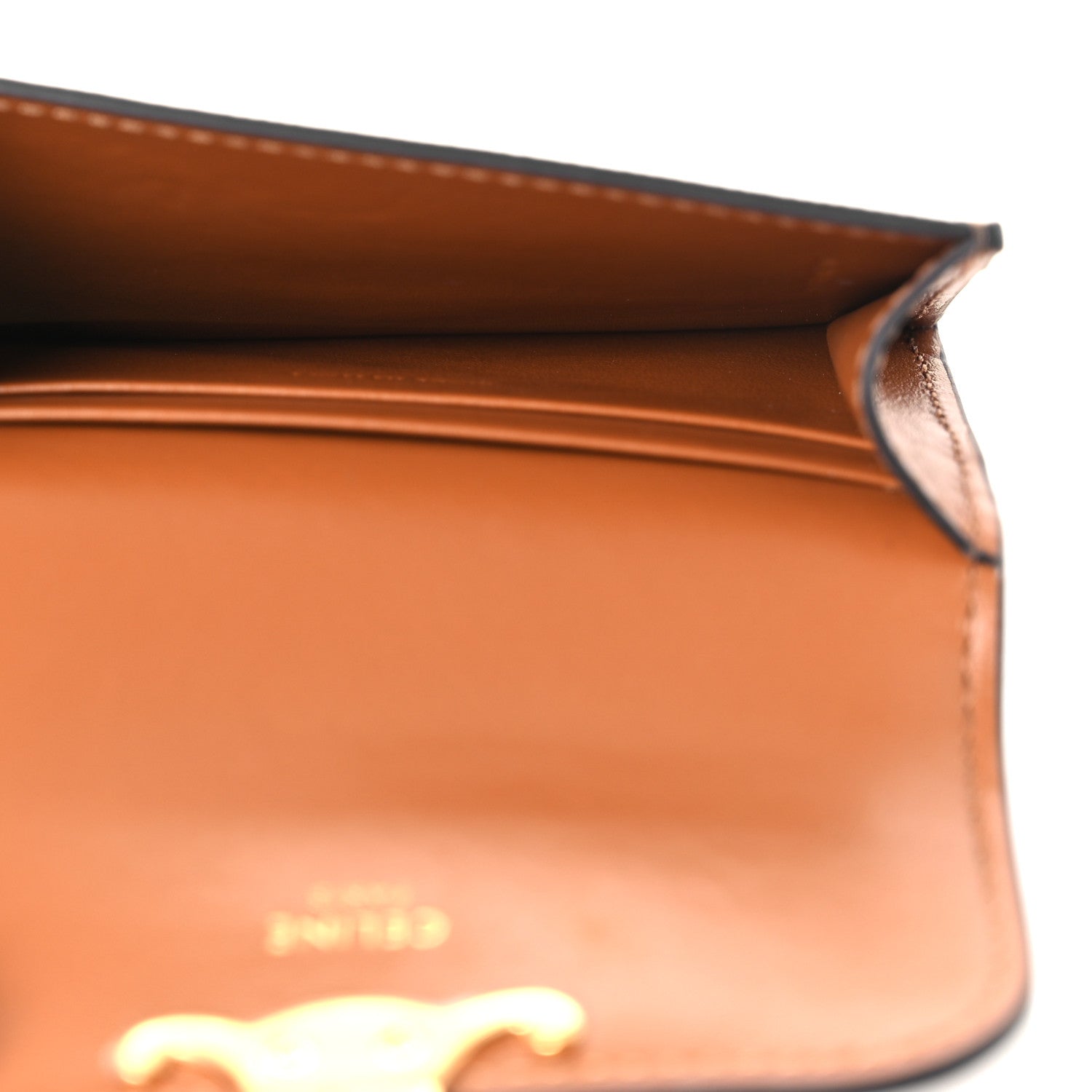 Celine Triomphe Canvas Calfskin Flap Card Holder Tan 5 of 9