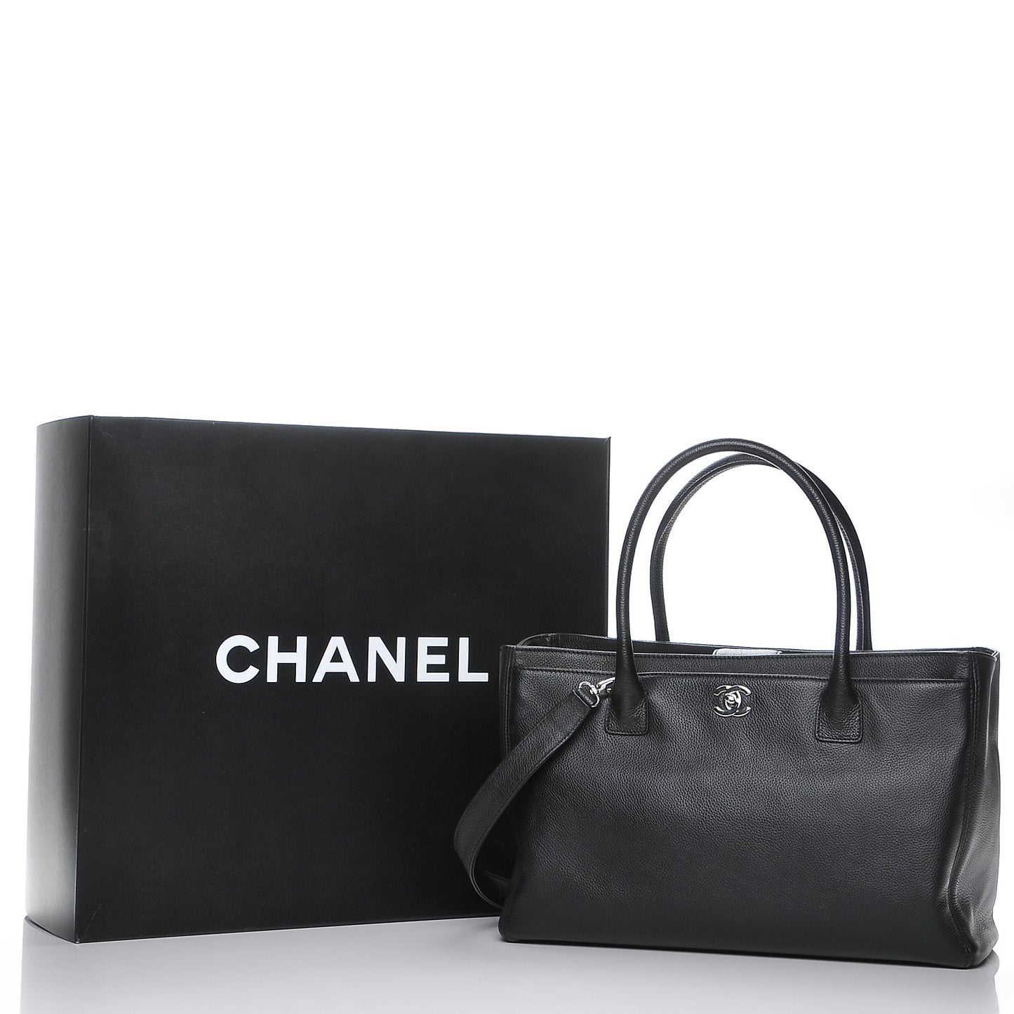 Calfskin Cerf Executive Shopper Tote Black