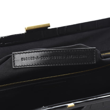 Balenciaga Shiny Supple Calfskin Logo Crocodile Embossed XL Cloud Clutch Black White 7 of 10